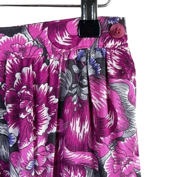 Vintage 80s Pink Floral Print A-Line Midi Skirt Folio Fire Islander, Size Medium - Picture 4 of 7